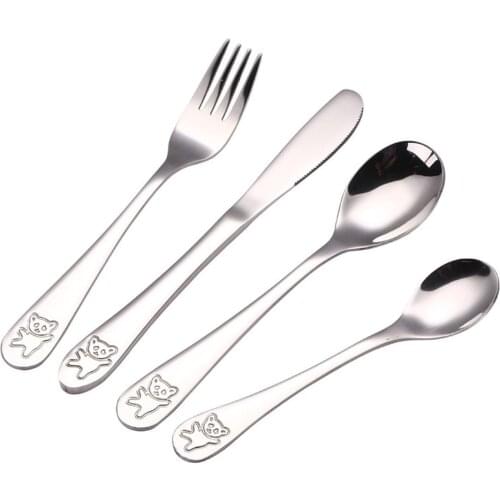 4pcs/set Baby Teaspoon Spoon Food Feeding Fork Knife Utensils Set Stainless Steel Kids Learning Eating Habit Children Tableware