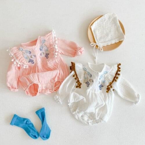 Spring Fall Newborn Girl Outfit Baby Girl Clothes Floral Print Embroidery Ruffles Long Sleeve Tops Sweet Baby Girl romper 0-18M