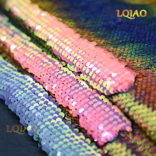 New Mermaid Fish Scale Reversible Sequin Fabric Embroidered Iridescent Rainbow/Gold Fabric for Wedding Dress DIY craft sewing