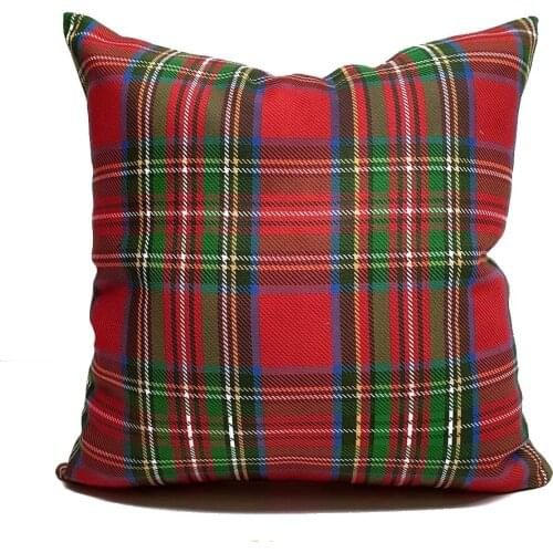 Plaid Red Handmade Linen Fabric Cushion Cover Pillowcase 2 PCS Set