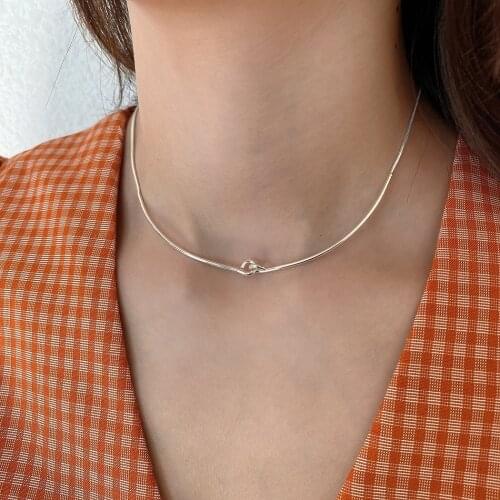 18K Gold 100% Authentic 925 Sterling silver Snakebone Chain Necklace Love Knot Pendant Charms FINE Jewelry TLX1065