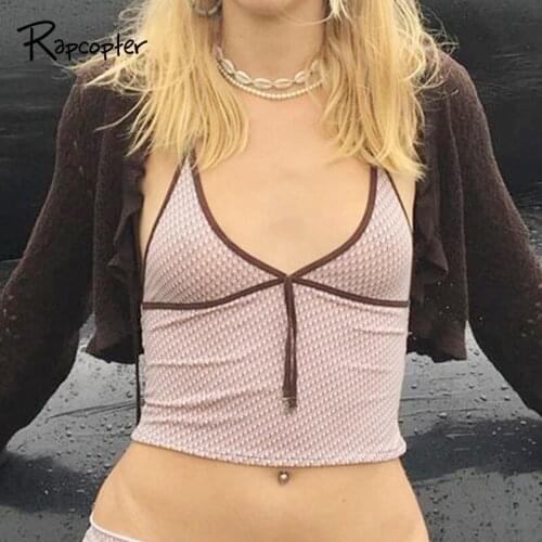 Rapcopter Pink Printed Camis Y2K Cute Crop Top Tie Up Tank Top Retro Party Top Harajuku Tee Top Women Sweet Mini Vest Sweat 90S