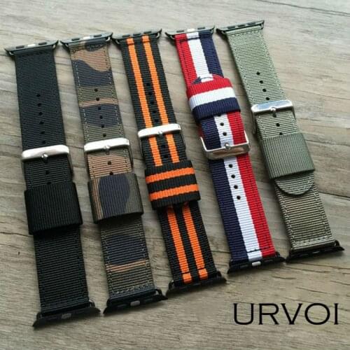 URVOI band for apple watch Series 6 SE 5 4 321 NATO Woven nylon strap for iwatch fashion style pattern with silver/black buckle