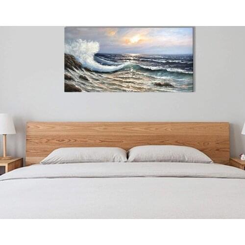 Hand Painted Sea Waves Large Abstract Canvas Oil Painting Wall Art Ocean Seascape Modern Artwork Home Office Sofa Backdrop Decor