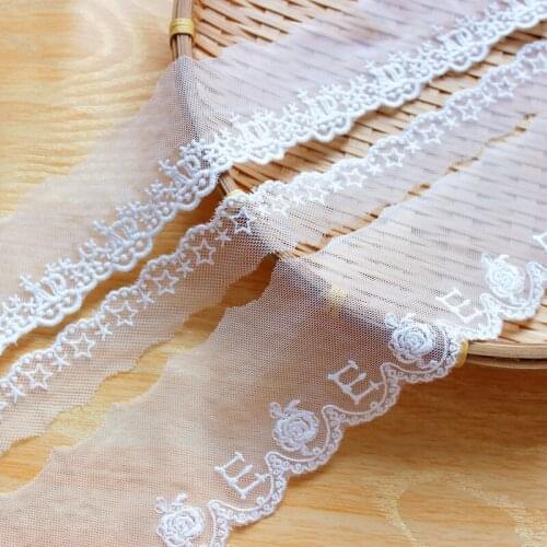 Mesh Lace Trim 10 Yard Ivory Gauze Tulle Cotton Letter Rose Star Embroidery Ribbon Edge Dress Clothes Sewing Fabric M4F205