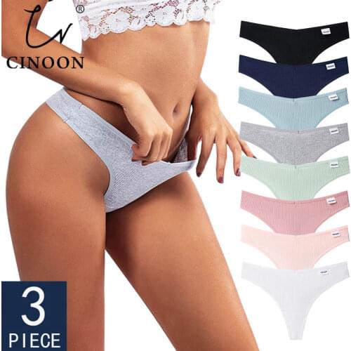 CINOON 3PcsLot V Waist Cotton G-String Thong Panties String Underwear Women Briefs Sexy Lingerie Pants Low-Rise Ladies Intimate