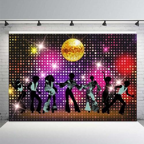 Vintage 80s 90s Disco Night Party Backdrop Neon Boogie Dancers Shiny Birthday Backdrop Decorations Photo background Props