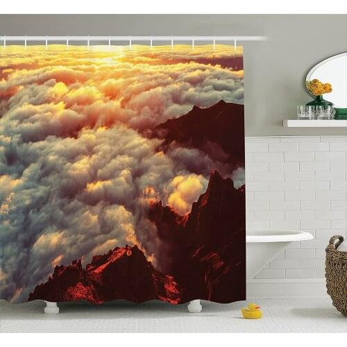 Apartment Shower Curtain Sunset On The Hill Tops Above The Clouds Unusual Extreme Morning Glory Print Bathroom Decor Curtains