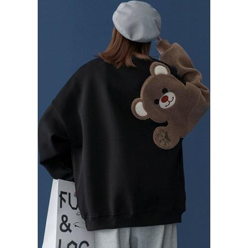 Woman Embroidered Bear Printed Hoodie Thicken Warm Sweatshirts 2021 Fashion Korean Streetwear Male Clothing