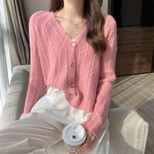 Korean Style Casual Sweater Cardigan Autumn Winter Coat Women Long Sleeve Solid Knitted Cardigans Mujer Pull Femme