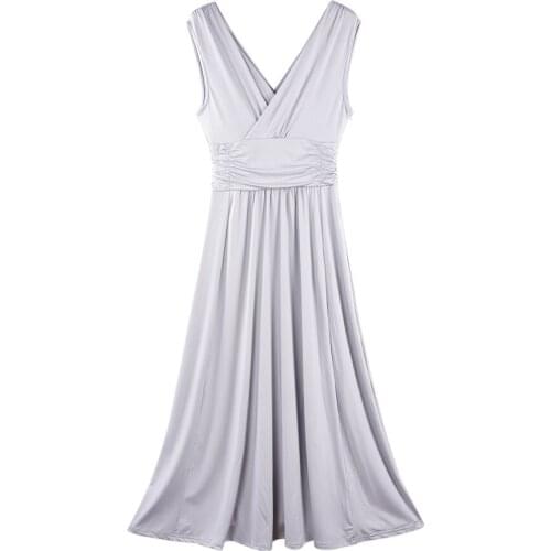 Neatie kiddie Solid Gray Fashion Slim Women Party Night Long Dresses Women Sexy V-neck Elegant Sleeveless Robes Female Vestidos