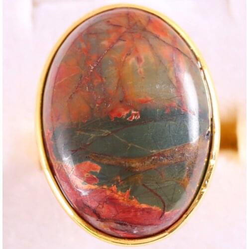 1Pcs Jewelry Gift Adjustable Ring For Women Men Natural Stone Oval Bead Multicolor Picasso Jaspers Finger Ring Z315