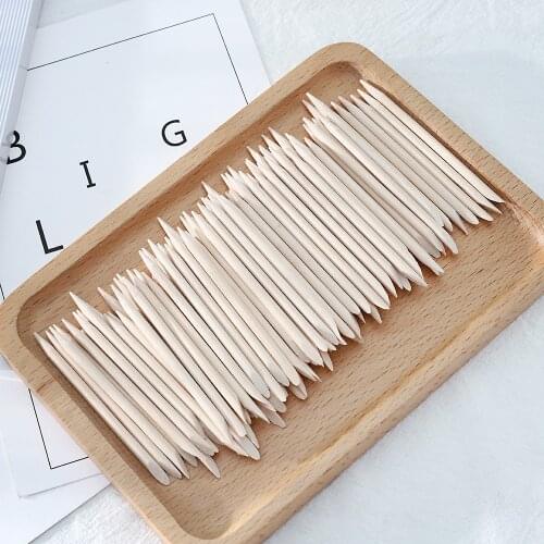 100pcs/bag Women Lady Double End Nail Art Wood Stick Cuticle Pusher Remover Pedicure Professional Nail Accessories Art Tool Set
