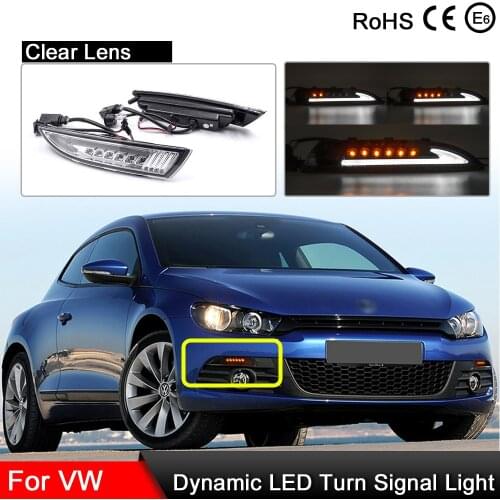 2Pcs Clear Lens 2-in-1 Car Front Dynamic Amber Turn Signal Light And White LED Position Lights For VW Scirocco 2008-2013