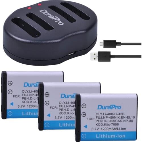 3pcs Li-40B LI-42B LI 40B 42B LI40B Batteries + USB Dual Charger for OLYMPUS Camera FE160 FE190 FE210 FE220 FE230 FE240 FE250