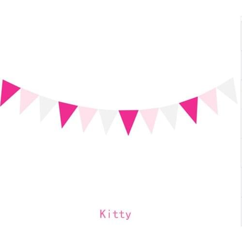 4M 12 Flags Pink Flags Felt Pennants Girls' Party Bunting Kitty Banner Baby Birthday Flags Hang Garland Decoration Supplies