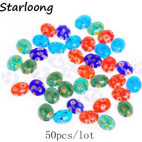 50pcs/lot colors mixed oval shape half flat lampwork glazed glass beads cabonchon DIY jewelry making