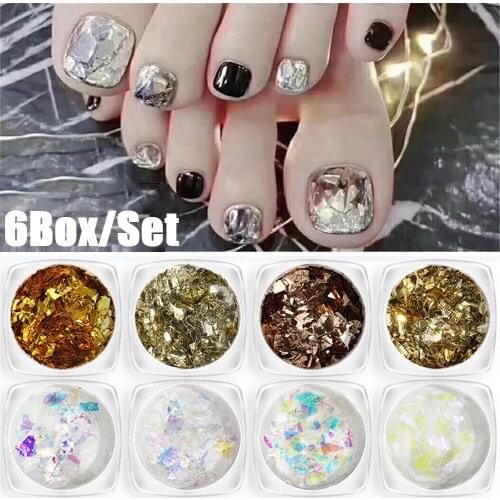 6box/Set Nail Flakies Sequins Nails Paillette Colorful Nail Flakes Sticker 3D DIY Nail Sliders Dust Glittering Nail Art Decors