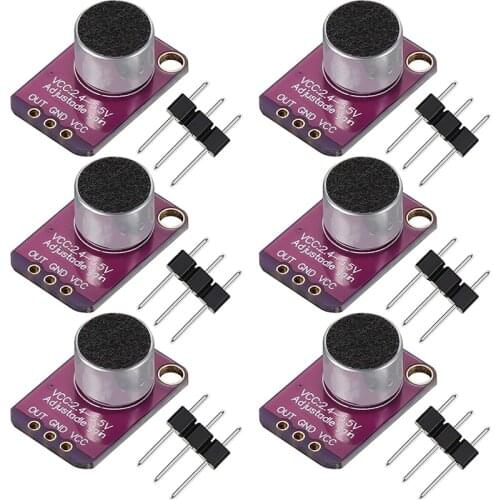 6 PCS Electret Microphone Amplifier Module MAX4466 Adjustable Gain Blue Breakout Board Fit for UNO