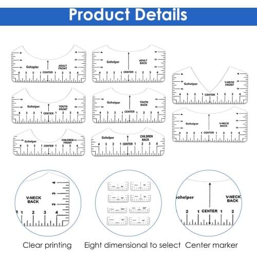 8Pcs T shirt Ruler V Neck Alignment Tool Tee Designing Guide Tool