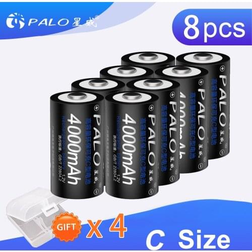 PALO Battery 8Pcs 1.2V C Size Rechargeable Battery C Size High Capacity 4000mAh NI-MH Batteries Rechargeable C Battery