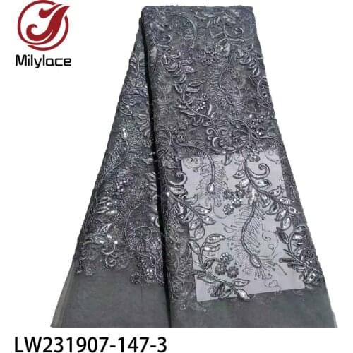 African Lace Fabric 2020 High Quality Embroidered Sequins French Tulle Lace Fabric for Sewing Clothes 5 Yards LW231907-147