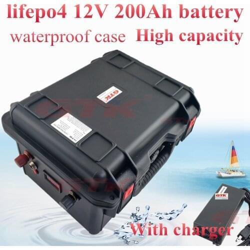 12v 200Ah lifepo4 Battery 12.8v Waterproof Case 100A BMS FOR solar RV photovoltaic boat trolling motor lbs 14.6v 10A charger