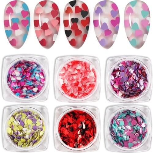 6Pcs 3MM Cute Heart Shape Flakes Design Red Black Love Glitters Ultrathin Nail Sequins For Polish Nail Art Decorations RK390093