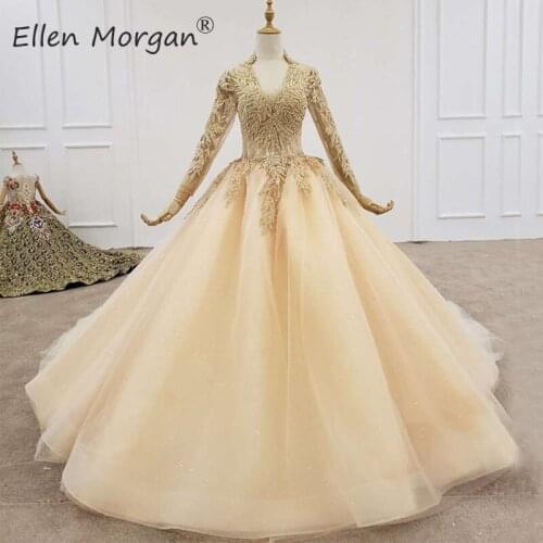 Chapmage Long Sleeves Ball Gowns Evening Dresses 2020 for Women Colorful Tulle Heave Beading Night Event Formal Prom Party