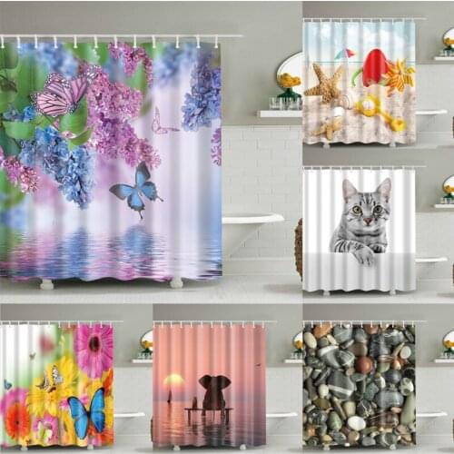 Decorative Animals Cats Butterfly Elephont Tiger Shower Curtains Bathroom Curtain Waterproof Polyester Bath Curtain