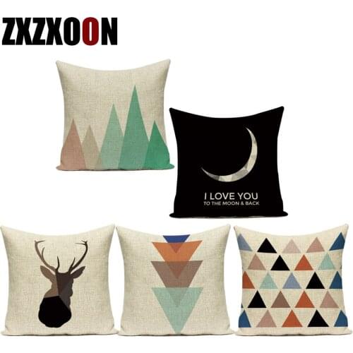 Polyester Black White Animals Deer Arrow Geometric Moon Decorative Pillows Case Sofa Cushion Cover for Living Room Decoration