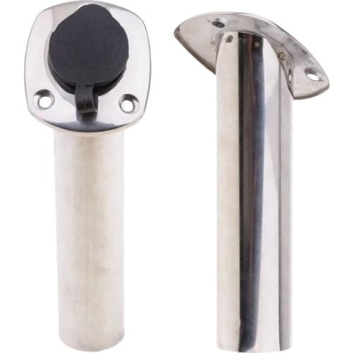 2Pcs Boat Stainless Steel Fishing Rod Holder Flush Mount 30 Degree with PVC Cap, Inner Tube and Gasket