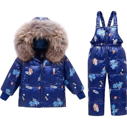 Winter Baby Clothes Set Cartoon Dinosaur Hooded Warm Down Jacket Coat Overalls Baby Girls Suit Kids Snowsuit Infant Snow Wear