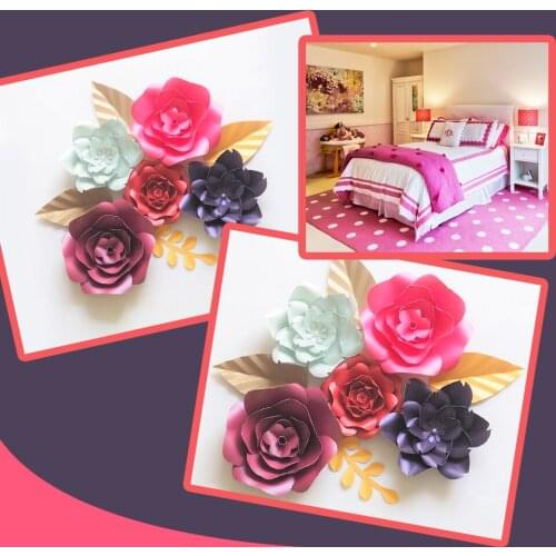DIY Giant Paper Flowers Backdrop Artificial Handmade Paper Multi Flower 5PCS + 4 Leaves Wedding & Party Deco Home Decoration