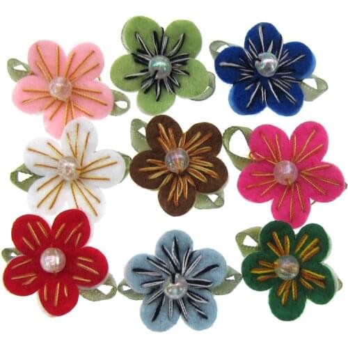 40Pcs Mixed Handmade Felt and Fabric Flower Bead Leaf Flowers Appliques Wedding Trim Craft Embellishments