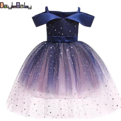 European Girls American Child New Year Silver Mesh Shining Wedding Dress Girls Gorgerous Formal Clothes Party Shoulderless Dress