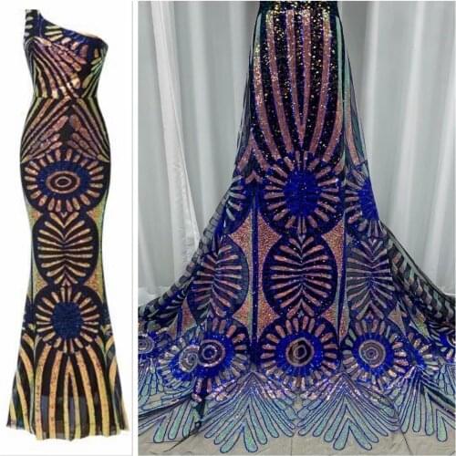 Hot Sell ROYAL BLUE color Africa Sequins Lace Fabric Top Quailty Lace Trim African Embroidery Net Lace Fabric For Woman