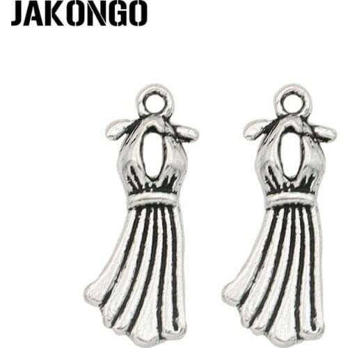 JAKONGO Antique Silver Plated Dress Long Skirt Charm Pendants for Jewelry Accessories Making Bracelet Findings DIY 23x7mm