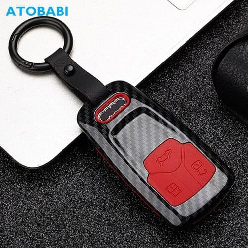 Carbon ABS Car Key Case For Audi A1 A3 A4 B8 A5 A6 A7 A8 Q5 Q7 TT TTS Smart Remote Fob Protector Cover Keychain Bag Accessories