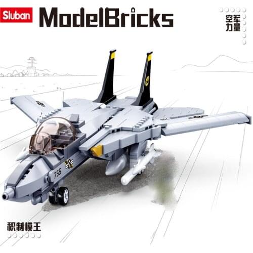 Sluban 404PCS 0755 Assembled Building Block Puzzle Tank Model F14D Panda Fighter Toys For Children
