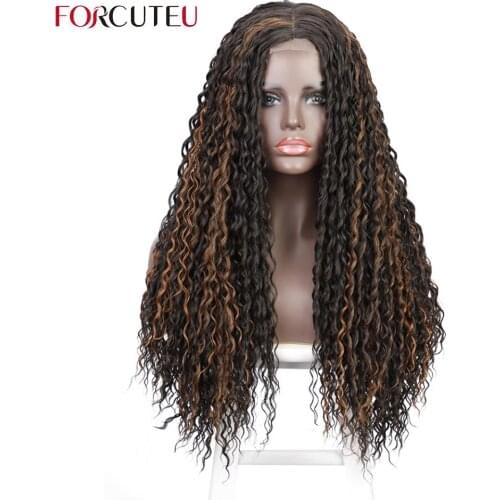 FORCUTEU Curly Synthetic Wig Long Brown Mixed Black Wigs for Black Women Red Afro Curls Wig Natural Hair Cosplay