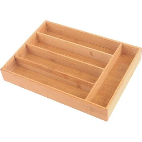 Kitchen Drawer Organizer Cutlery Tray 5 Compartments Wooden Utensil Silverware Holder Knives Spoons Forks Organizer for Cupboard