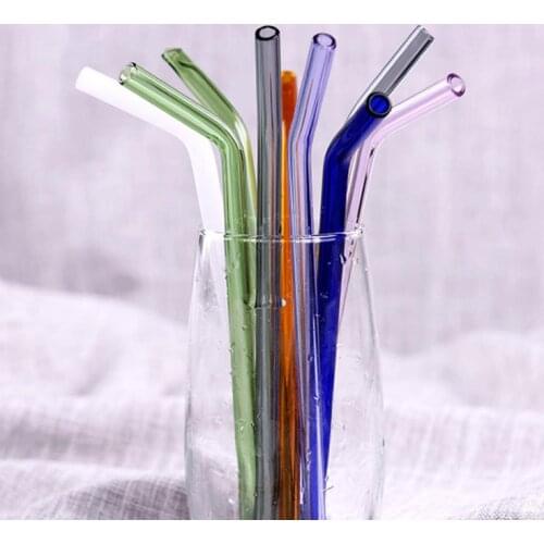 Kitchen Dining Barware Bar Accessories Resistant Heat Color Borosilicate Glass Transparent Juice Drink Straws SN437