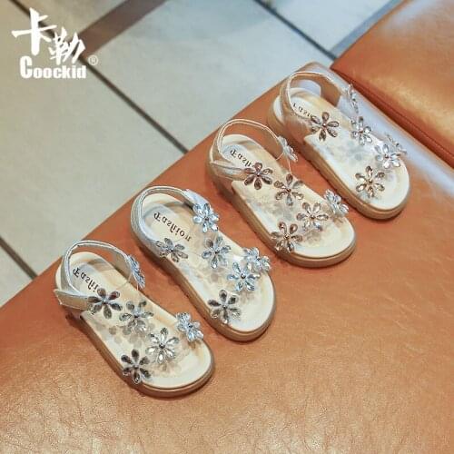 Girls' Shoes 2021 Summer New Rhinestone Soft Bottom Roman Children 's Fashion Velcro Beach Sandals