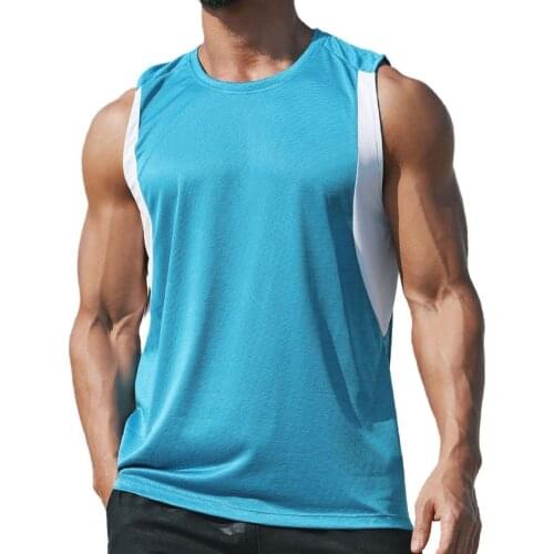 Men Undershirt Sports Workout Male Tee Elastic Sweat-absorbent Polyester Summer Sports Vest Gym Sweatshirt Tanks Tops