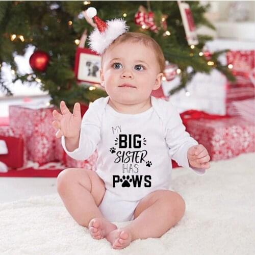 Cute My Big Sister Has Paws Baby Bodysuit Summer Newborn Long Sleeve Cotton Baby Boy Girl Jumpsuit Clothing Outfits 0-18M