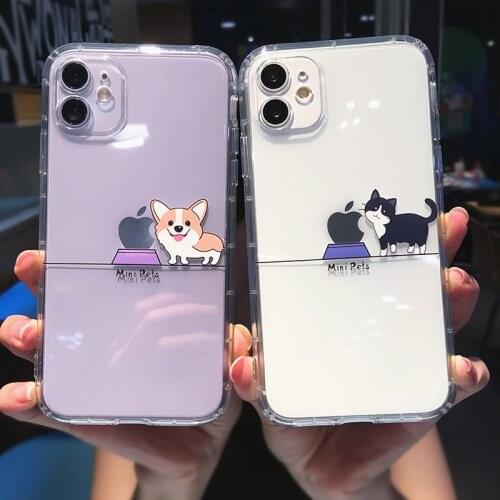 Cute Cartoon Animal Dog Cat Pig Phone Case For iPhone 11 Pro MAX XS XR X 12 Mini 7 8 Plus Clear Soft TPU Shockproof Back Cover
