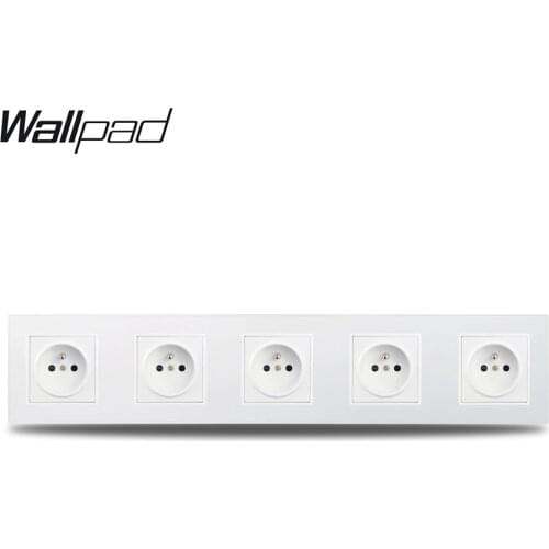 Wallpad S6 White 5 Frame Quintuple French Power Wall Socket Electrical Outlet Plug Brushed PC Plastic Panel