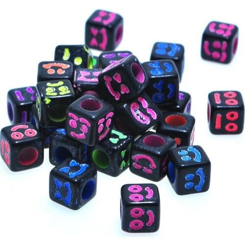 Newest 1900pcs/Lot 7*7MM Neon Colors Smiling Face Printing Acrylic Cube Alphabet Beads Plastic Sqaure Bracelet DIY Beads