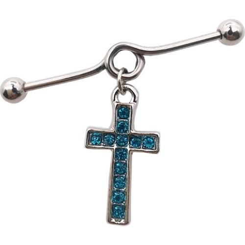 New arrival scaffold barbells 1 Pair surgical Stainless Steel big cross dangle industrial barbell piercing